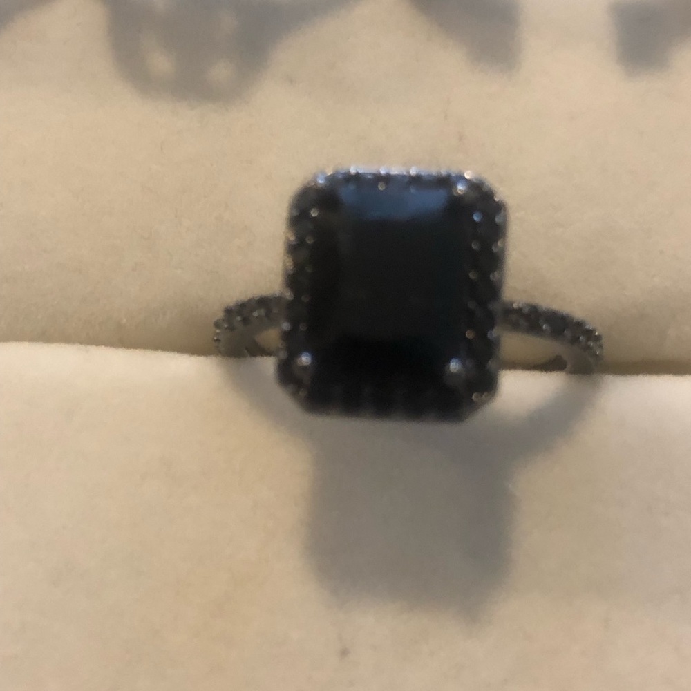 Black Square CZ Halo Ring
